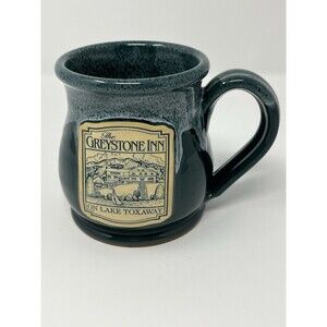 Deneen Pottery Lake Toxaway Greystone Inn NC Drip Green Cup Mug Handthrown USA